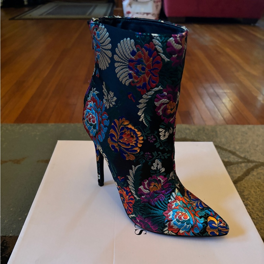 Floral Stiletto Ankle Booties